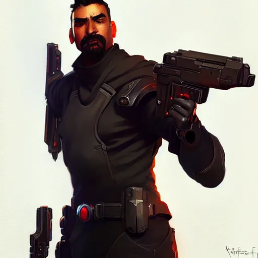 Prompt: Gabriel Reyes Reaper by Stanley Artgerm Lau, greg rutkowski, thomas kindkade, alphonse mucha, loish, Norman Rockwell, Overwatch, concept art, game art, digital painting, digital art, portrait