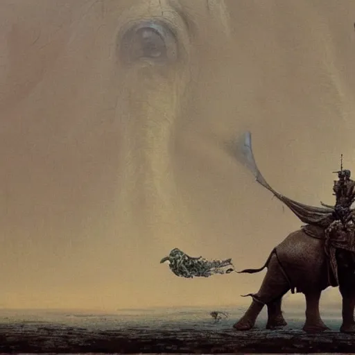 Prompt: tribal warrior riding a war elephant concept art, by beksinski