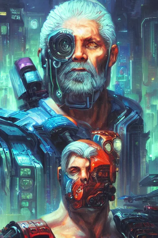 Image similar to a cyberpunk half length portrait of zeus, by paul lehr, jesper ejsing