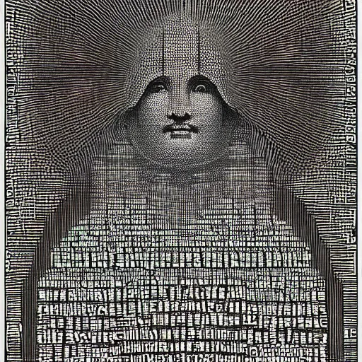 Image similar to A realistic portrait of a deity-of-language by Gustave Dore in ASCII art style