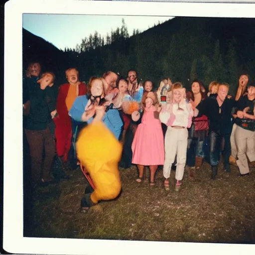 Prompt: Polaroid photo of a 90's party in rural Norway