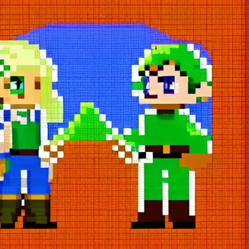 link from legend of zelda in cross stitch pattern, 8bit, Stable Diffusion