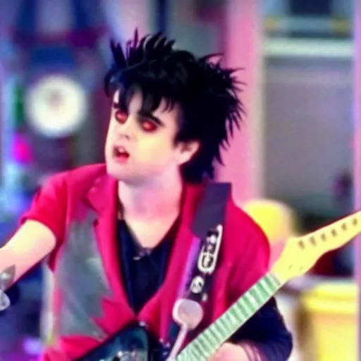 Image similar to A sceenshot of Billie Joe Armstrong in Sailor Moon, vhs quality,