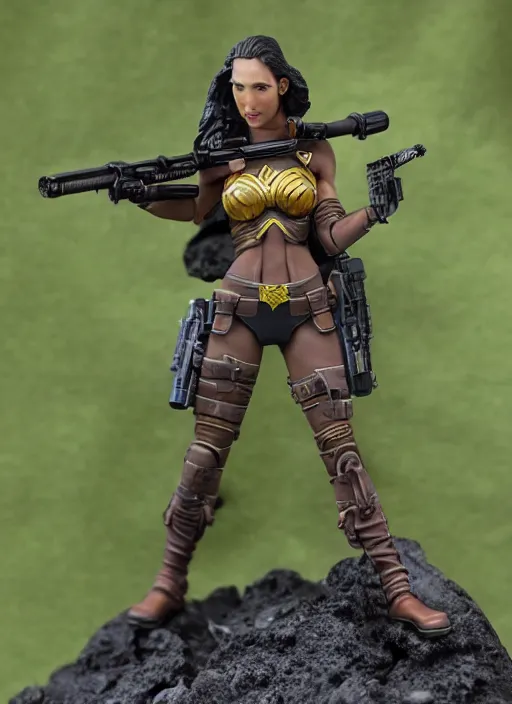 Prompt: 8 0 mm resin detailed miniature of a warhammer 4 0 k gal gadot sniper, product introduction photos, 4 k, full body,