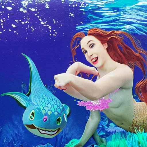 Image similar to a mermaid using a ninendo switch,