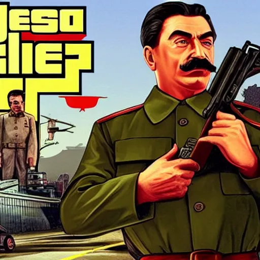 Image similar to joseph stalin in gta loading screen, centered,