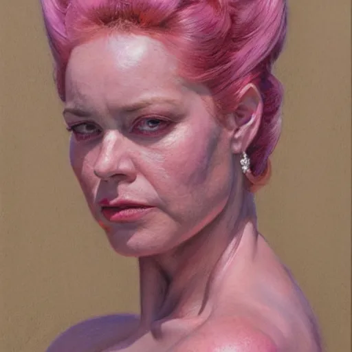 Image similar to portrait of a pink queen, by donato giancola.