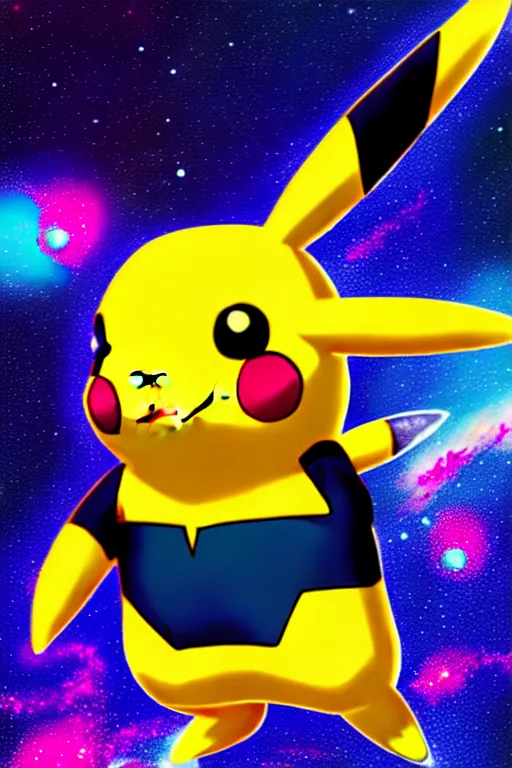 Image similar to galaxy colored pokemon of a space colored pikachu, beautiful detailed realistic cinematic character concept fashion portrait, gonzalez, 8 k