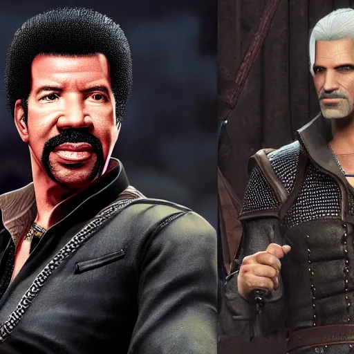 Prompt: lionel richie in the style of the witcher 3 game