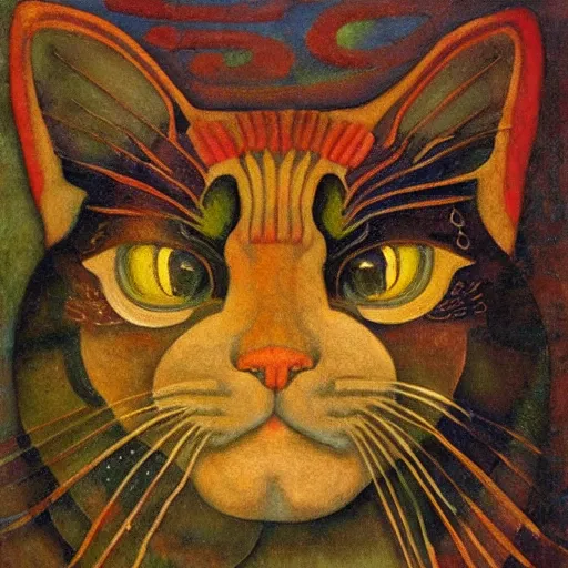 Prompt: cloisonne cat head sculpture, by annie swynnerton and diego rivera and nicholas roerich and jean delville, symbolist, dramatic lighting, god rays, art brut, rich colors, smooth, sharp focus, extremely detailed, adolf wolfli, by janet fish and ( donato giancola and bilibin )