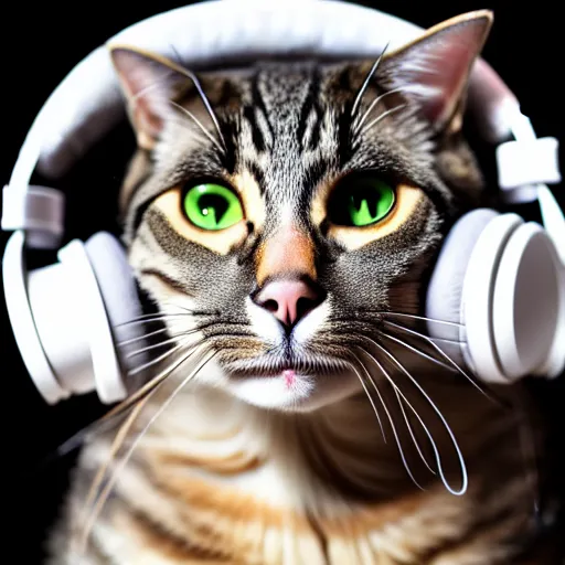 Prompt: a cat wearing headphones,studio photograph,professional photography,professional lighting,3 point lighting,detailed face,hyperdetailed,photorealistic,fluffy,cute,4k