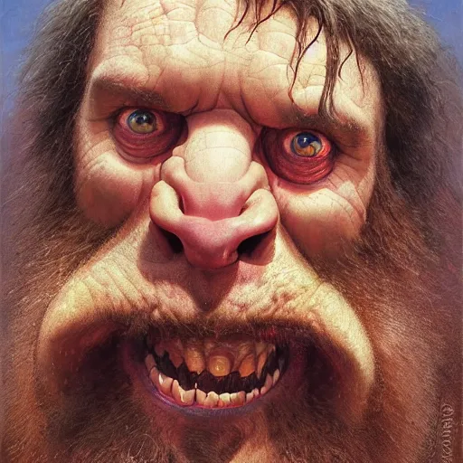 Prompt: kool savas, kool savas is bald caveman, kool savas awe face, toothless macabre face, by donato giancola and greg rutkowski and wayne barlow and zdzisław beksinski, realistic face, digital art