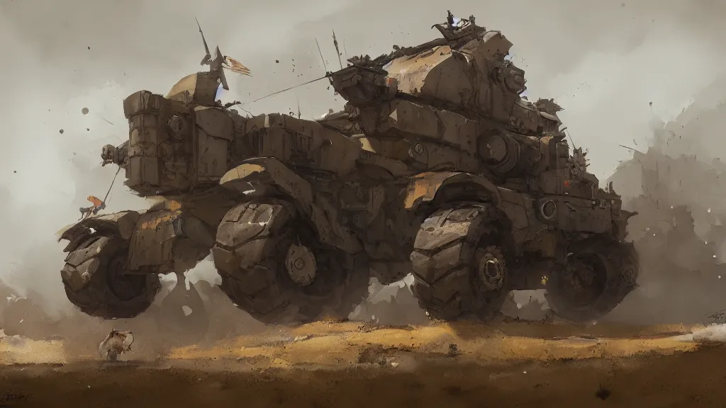 Prompt: big bertha howitzer, watercolored, jakub rozalski, dark colours, dieselpunk, artstation