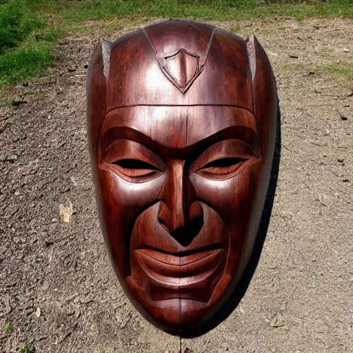 Prompt: wooden carved oversized elon mask statue photo 4k