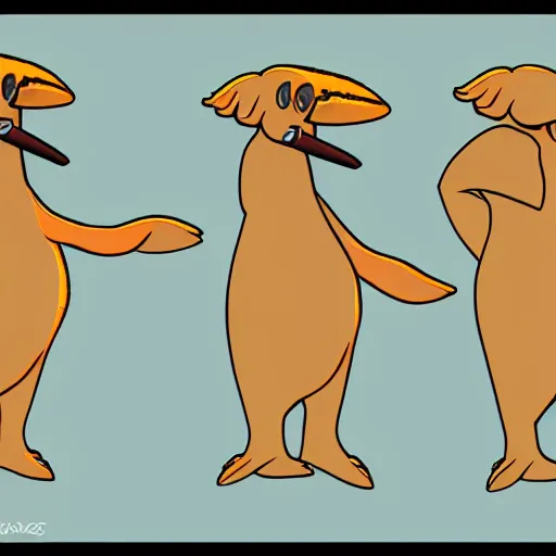 Image similar to character design of cute platypus, cartoon style