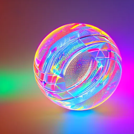 Image similar to a soap bubble with multicolored lights on it, a hologram by fred a. precht, polycount, holography, quantum wavetracing, ray tracing, holographic