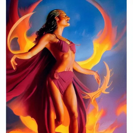 Image similar to The Pheonix Princess of Fire, painting by Boris Vallejo