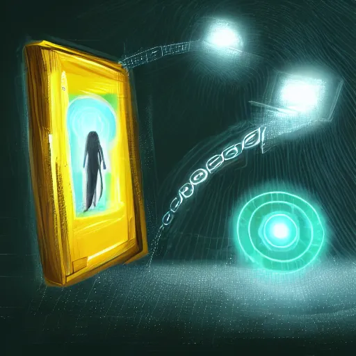 Prompt: mobile phone as portal to another dimension, concept art,