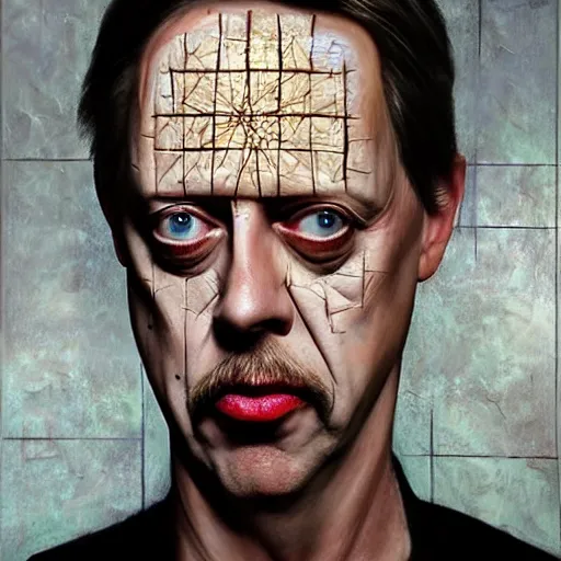 Prompt: hyperrealistic mixed media high resolution painting of (Steve Buscemi) !!Hellraiser!!, stunning 3d render inspired art by Jamie Salmon and István Sándorfi and Greg Rutkowski, perfect facial symmetry, dim volumetric lighting, 8k octane beautifully detailed render, full body shot, post-processing, extremely hyper-detailed, intricate, epic composition, highly detailed attributes, highly detailed atmosphere, cinematic lighting, masterpiece, trending on artstation, very very detailed, masterpiece, stunning, flawless completion, lifelike texture, perfection,