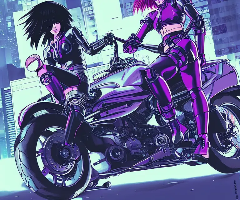 Image similar to motoko kusanagi riding a cyberpunk vehicle in a grungy cyberpunk megacity, bosozoku gang war, cyberpunk vaporwave, by phil jimenez, artgerm, sola digital arts, anti aliasing, raytracing