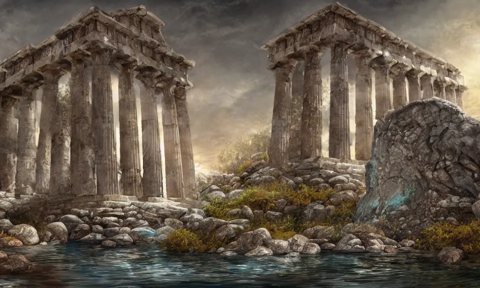 Prompt: underwater ancient greek temple, digital art, concept art, fantasy art, highly detailed, hd wallpaper, hdr, artstation, deviantart, behance