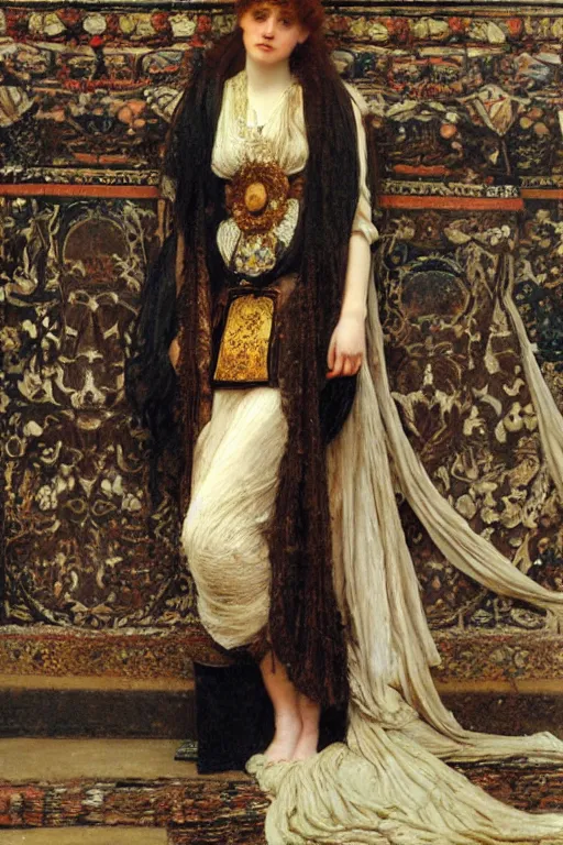 Prompt: matte painting of sophie turner painted by lawrence alma tadema