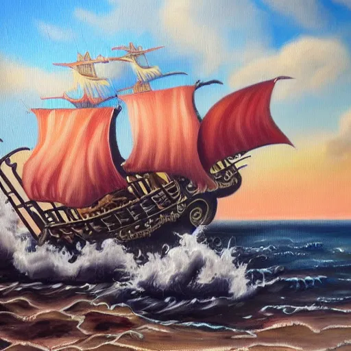 Prompt: oil painting of a pipe organ pirate ship