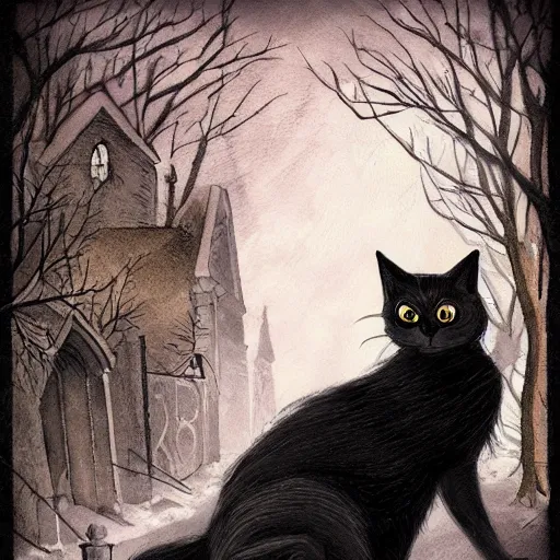 Image similar to black cat in graveyard at midnight halloween tattoo on shoulder by anton pieck, intricate, extremely detailed, digital painting, artstation concept art