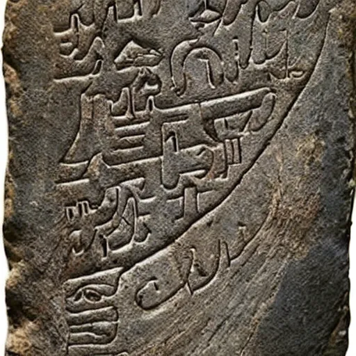 Image similar to Soyjak Wojak inscribed on a slate being given to the King of Mesopotamia by a time traveller