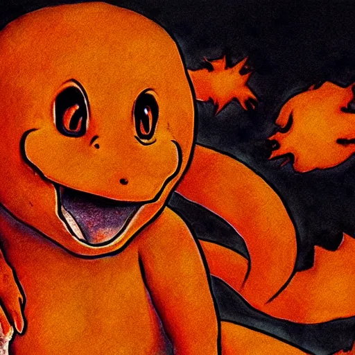 Image similar to charmander, art by junji ito