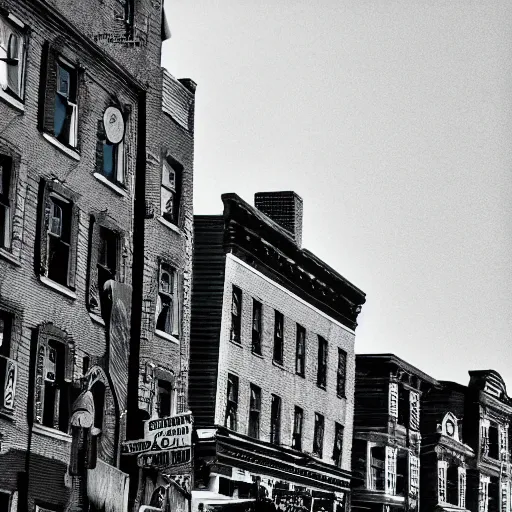 Image similar to vintage photo landscape of portland maine, intricate, Close-up shot, low angle shot, trending on artstation