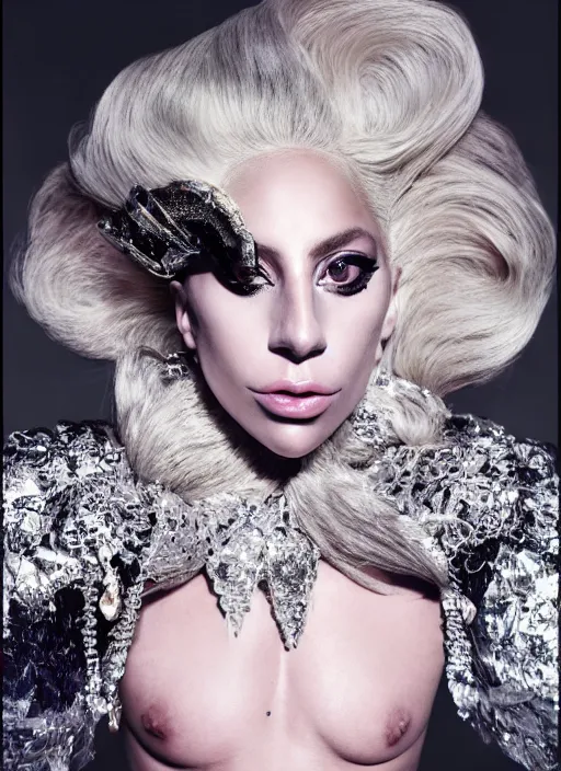 Image similar to lady gaga styled by nick knight posing in an expensive mansion setting , vogue magazine, Highly realistic. High resolution. Highly detailed. Dramatic. 8k.4k.