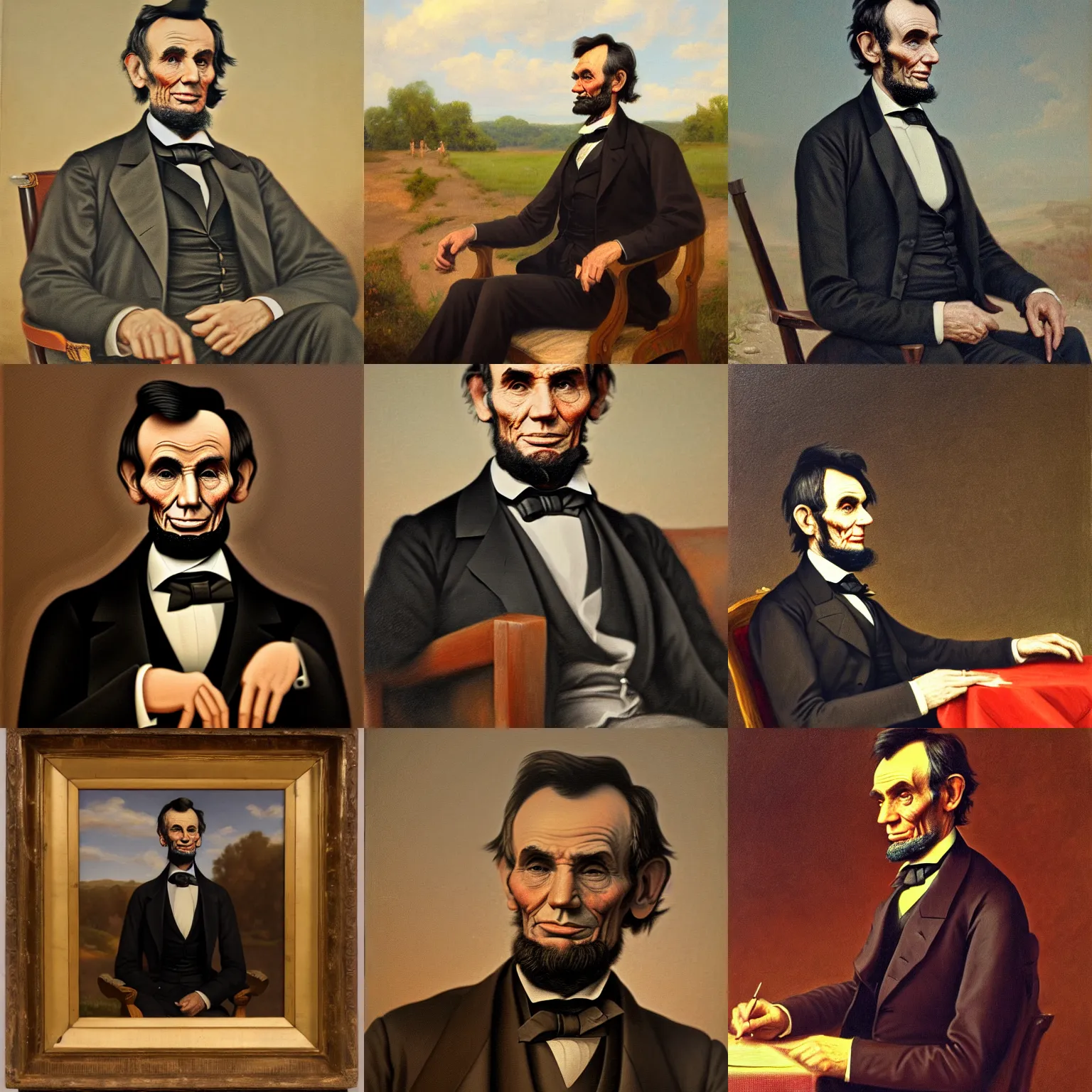 Prompt: portrait of abraham lincoln, sweating underneath the sun in gettysburgh, oil on canvas by william sidney mount - 1 8 3 3, trending on artstation