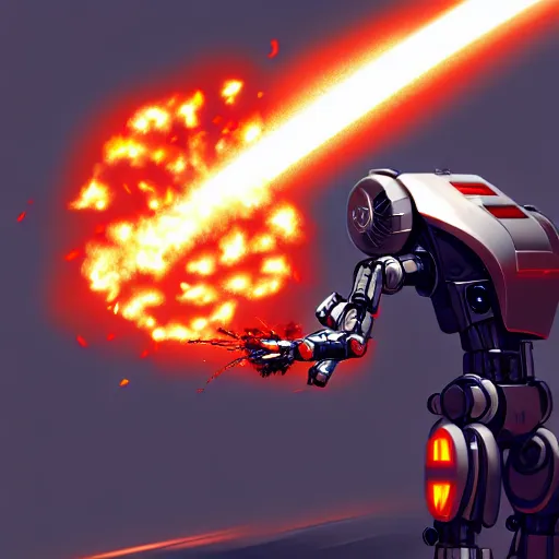 Prompt: A mecha droid shooting a fire ball, trending on artstation, professional art