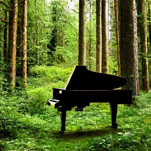 Image similar to a grand piano in a beautiful forest,