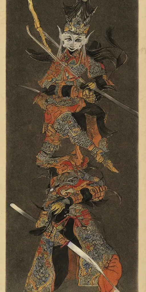 Image similar to a witch with chinese armor and sword