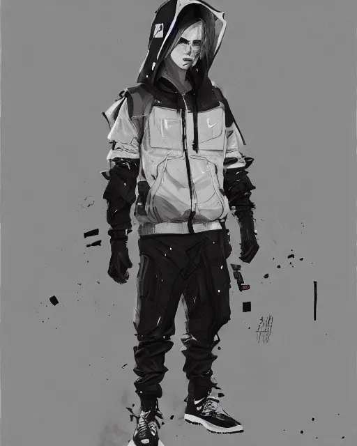 Image similar to Medium shot of a character wearing Nike ACG+Acronym+Riot Division in the style of greg rutkowski