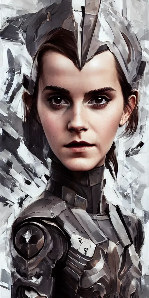 Image similar to fully body fashion model beautiful emma watson wearing military armor long dark hair beautiful bone structure symmetrical facial features intricate elegant digital painting concept art smooth sharp focus illustration from Metal Gear by by Sandra Chevrier by Ruan Jia and Mandy Jurgens by Artgerm by William-Adolphe Bouguerea