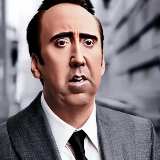 Image similar to nic cage but he is playing the hamburgler, movie still, hd digital photography