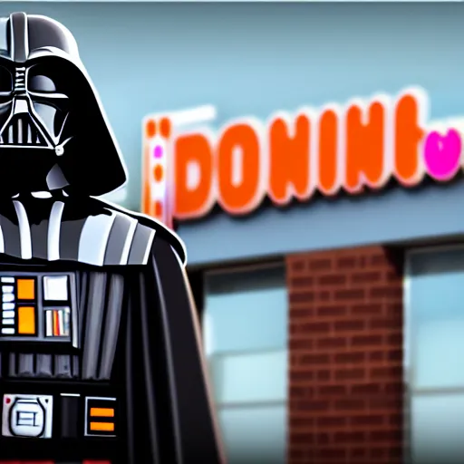 Prompt: darth vador working at dunkin donuts , 8k cinematic lighting, very sharp detail, anatomically correct