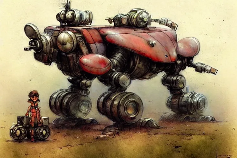 Image similar to adventurer ( ( ( ( ( 1 9 5 0 s retro future robot mouse battlemech mecha wagon house. muted colors. ) ) ) ) ) by jean baptiste monge!!!!!!!!!!!!!!!!!!!!!!!!! chrome red