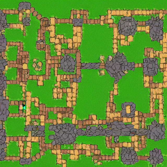 Prompt: a top - down rpg battlemap of a crossroads in the forest, digital art, artstation hd, / r / battlemaps