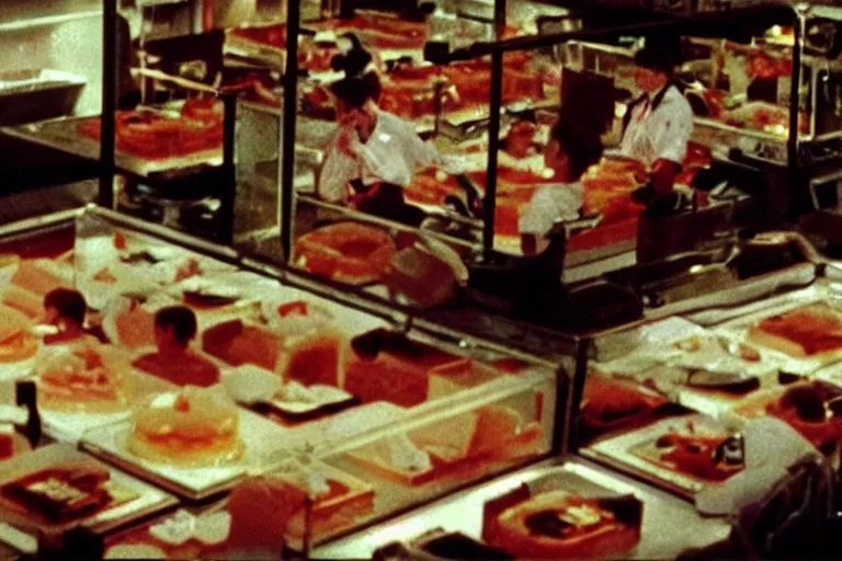 Image similar to mcdonald's mc - aspic aspic meal, in 1 9 9 5, y 2 k cybercore, industrial low - light photography, still from a ridley scott movie