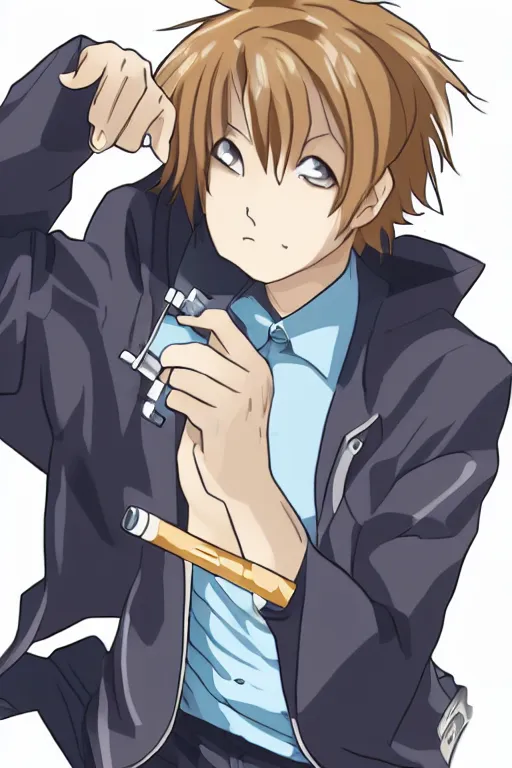 Prompt: coherent image of anime boy smoking a cigarette