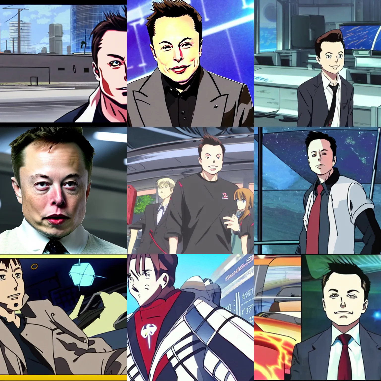 Image similar to elon musk, screenshot from a 2012s anime