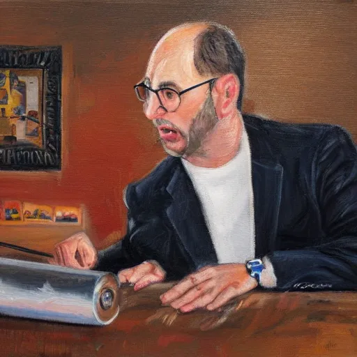 Prompt: a detailed portrait painting of joel glazer from manchester being fired by his boss