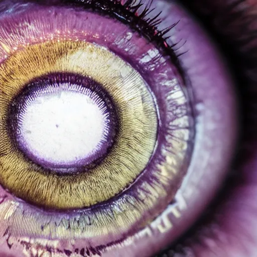 Image similar to close up photo of beautiful purple eye. 8k.