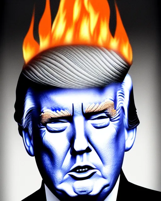 Image similar to portrait of donald trump with eyebrows on fire, ultra detailed, hyperrealism, trending on artstation, 8 k 4 d