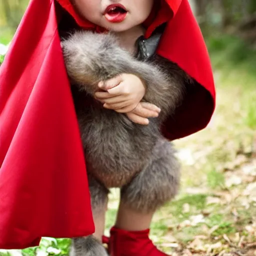 Image similar to little red riding hood riding the big bad wolf