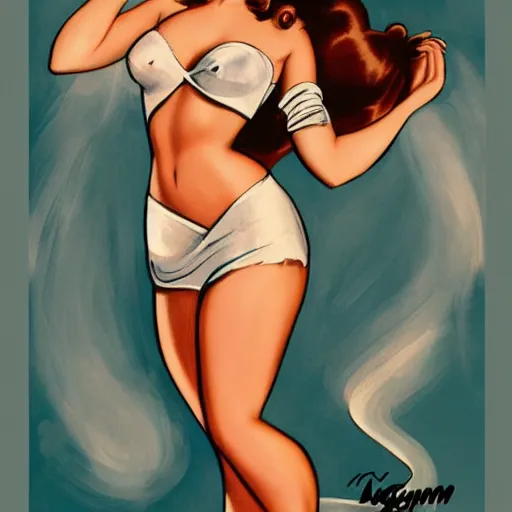 Prompt: a pinup illustration of megan fox in the style of gil elvgren and in the style of anna dittmann.